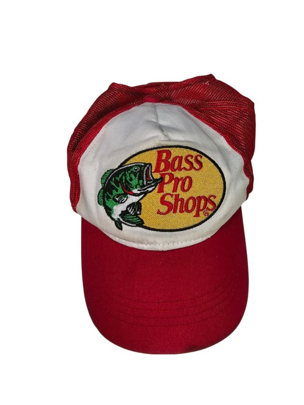 Bass Pro Shops Youth Snapback Mesh Trucker Hat Cap w/ Embroidered Logo Red/White